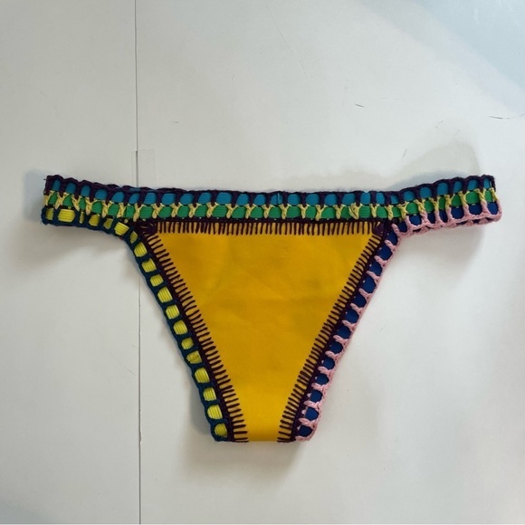 Kiini Yellow RO Bikini Bottom Crochet Multicolor Swim Separates Size Small - Picture 7 of 8